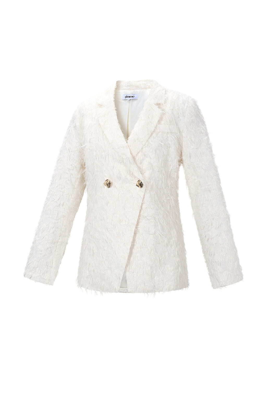 Crème witte blazer met bouclé textuur en gouden knopen