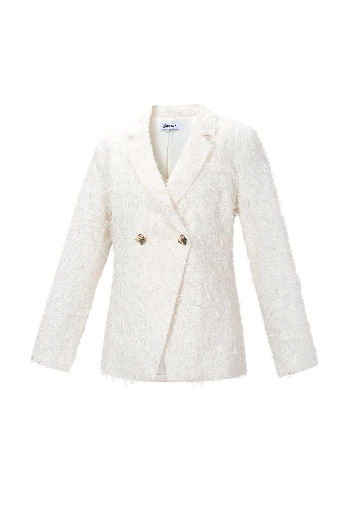 Crème witte blazer met bouclé textuur en gouden knopen