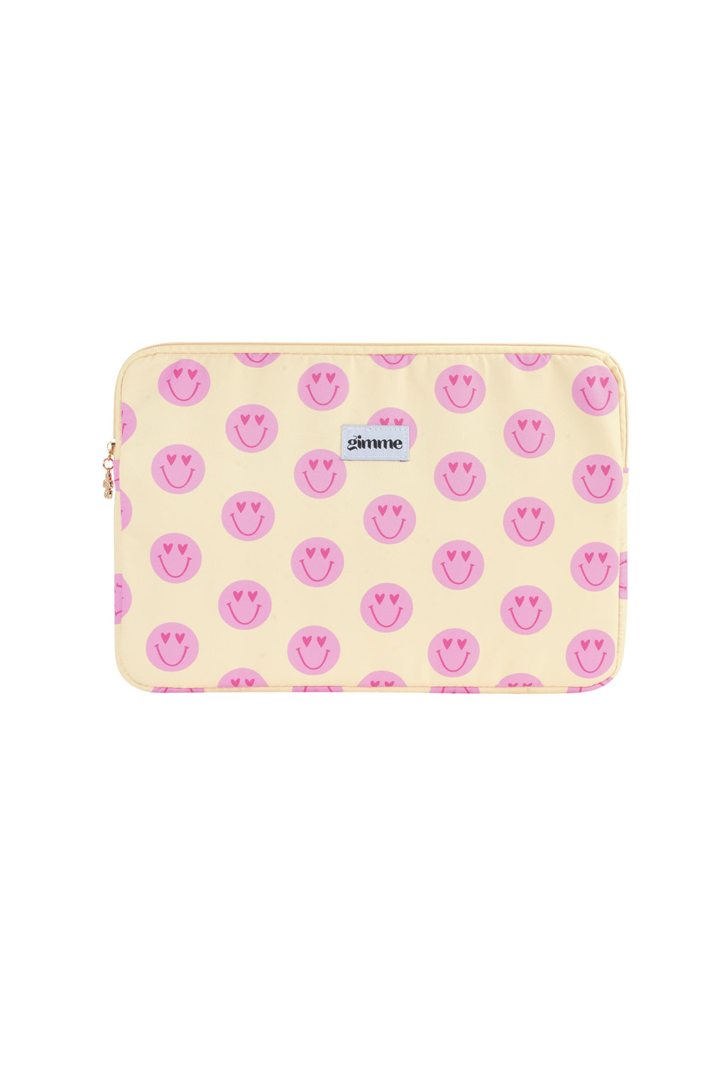 Gele laptop hoes 13 inch met roze smiley face print