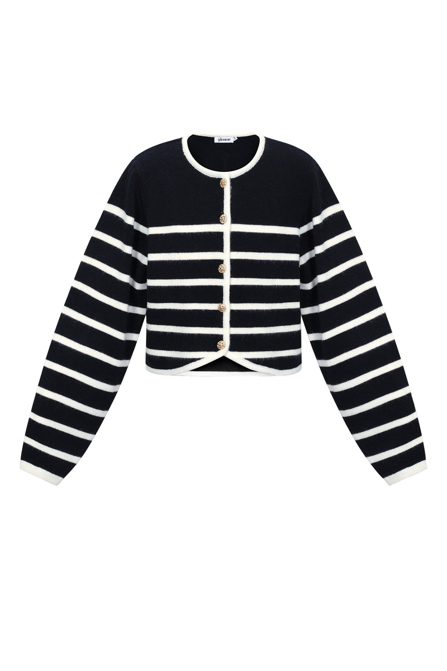 Zwart gestreept korte cardigan met witte strepen en knoopsluiting