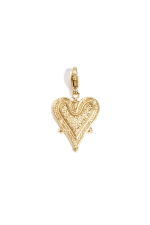 Gouden hart charm met gestructureerd oppervlak en textuurpatroon van roestvrij staal