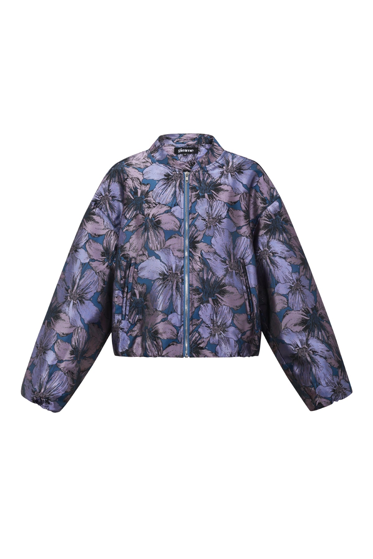 Paarse bomber jacket met bloemenprint van polyester