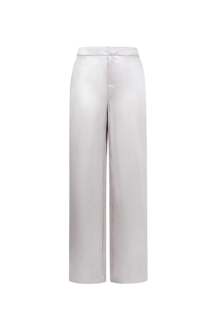 Lichtgrijze rechte pantalon van polyester met medium taillehoogte