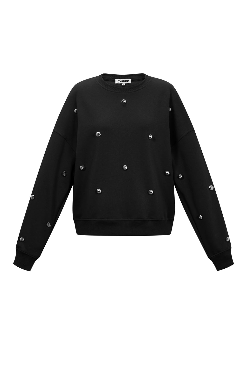 Zwarte katoenen sweater met verspreide metalen studs over voorkant en mouwen