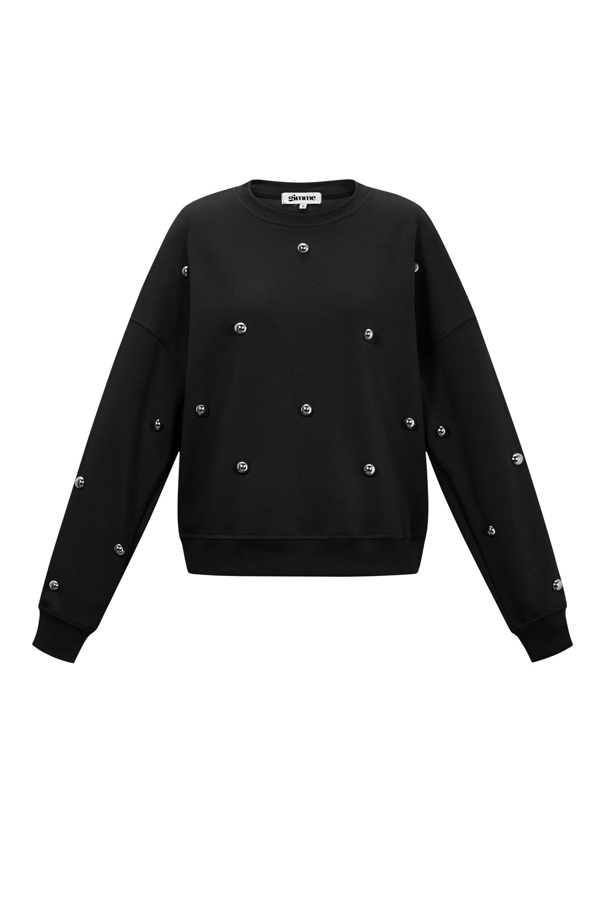 Zwarte katoenen sweater met verspreide metalen studs over voorkant en mouwen