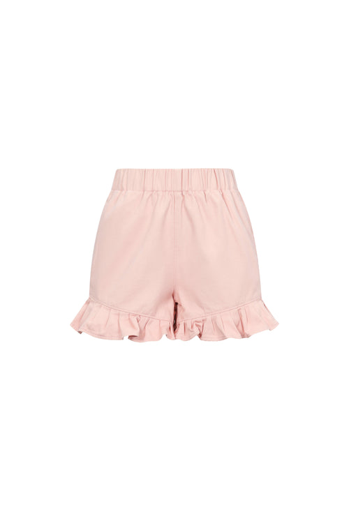 Roze katoenen shorts met ruffle details aan de onderkant