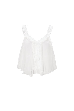 Witte mouwloze top met ruffle details aan de voorkant