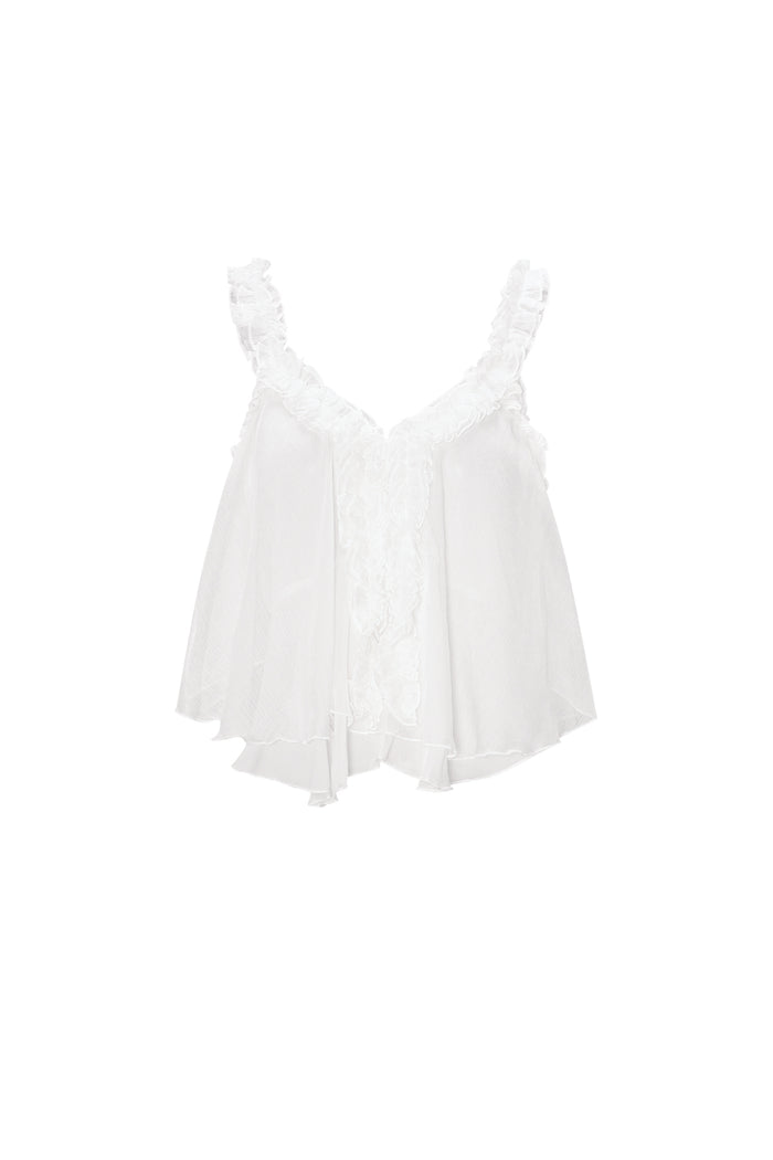 Witte mouwloze top met ruffle details aan de voorkant