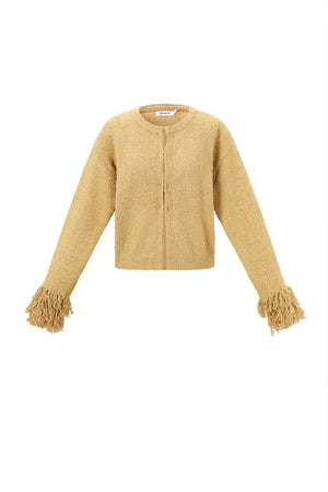 Khaki gebreid cardigan vest met franje details aan de mouwen