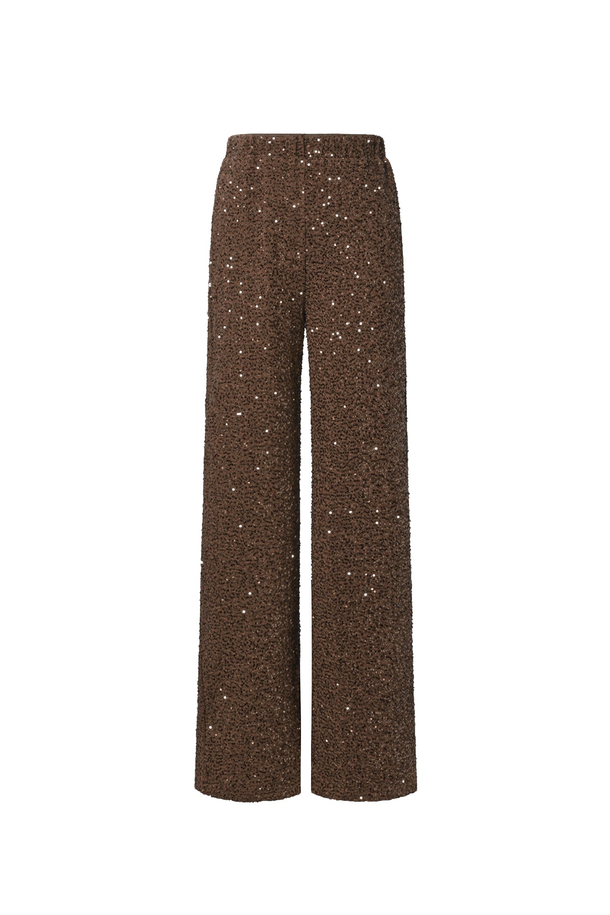 Chocoladebruine wijde broek met gouden pailletten