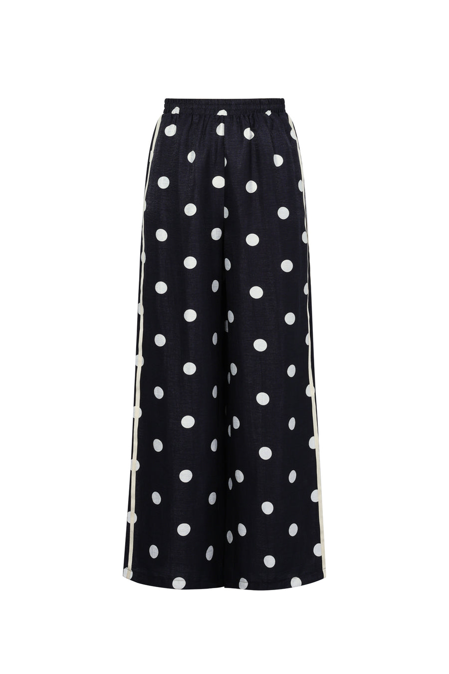 Zwarte wijde broek met witte polkadots en hoge taille