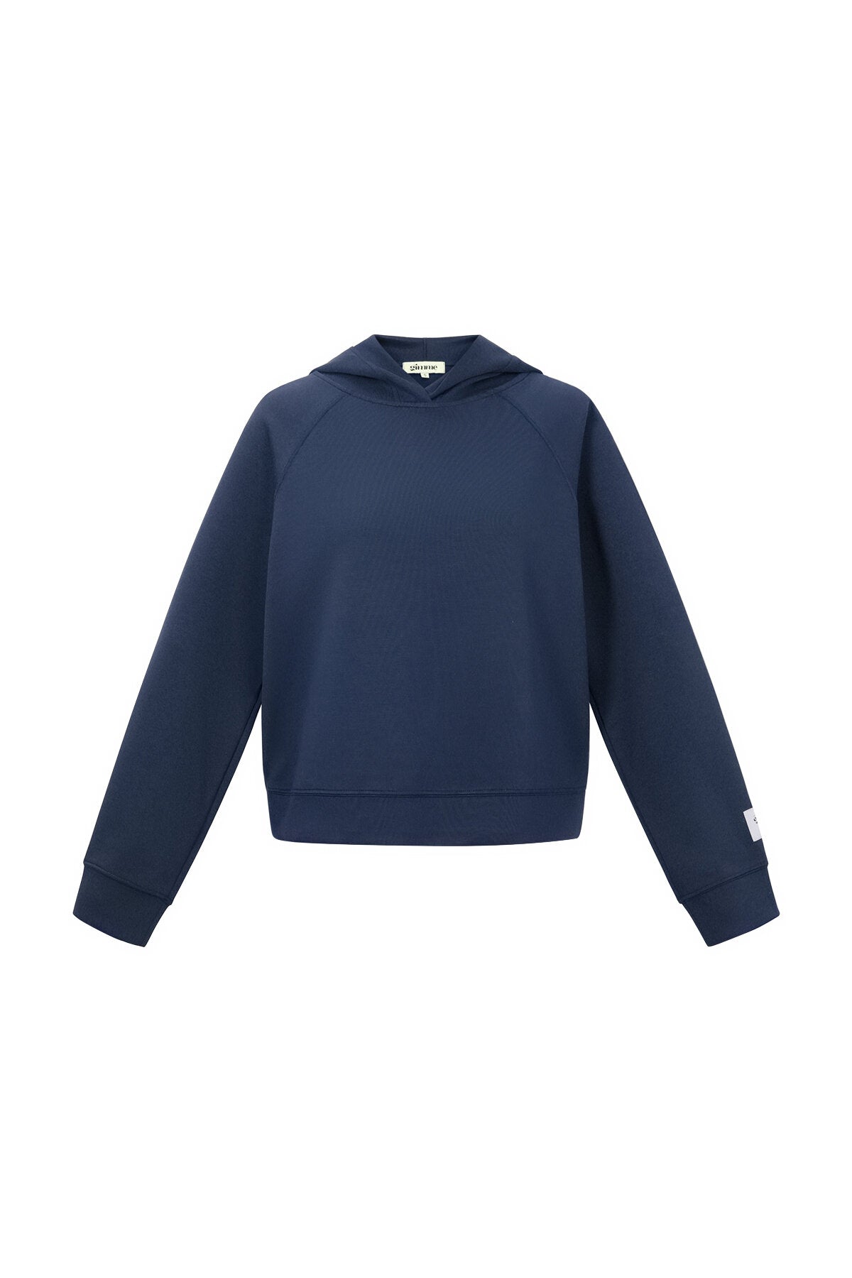 Navy cropped hoodie van polyester met capuchon en kanga-zak
