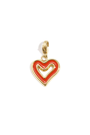 Dubbel hart charm met rood en roze emaille vulling