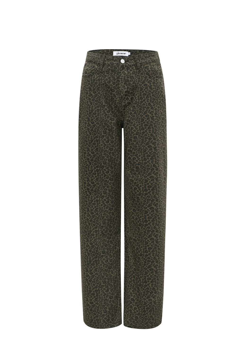Bruine straight leg jeans met leopard print patroon