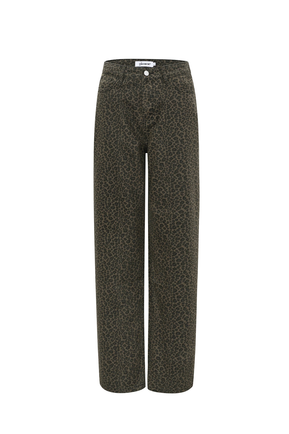 Bruine straight leg jeans met leopard print patroon