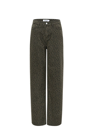 Bruine straight leg jeans met leopard print patroon