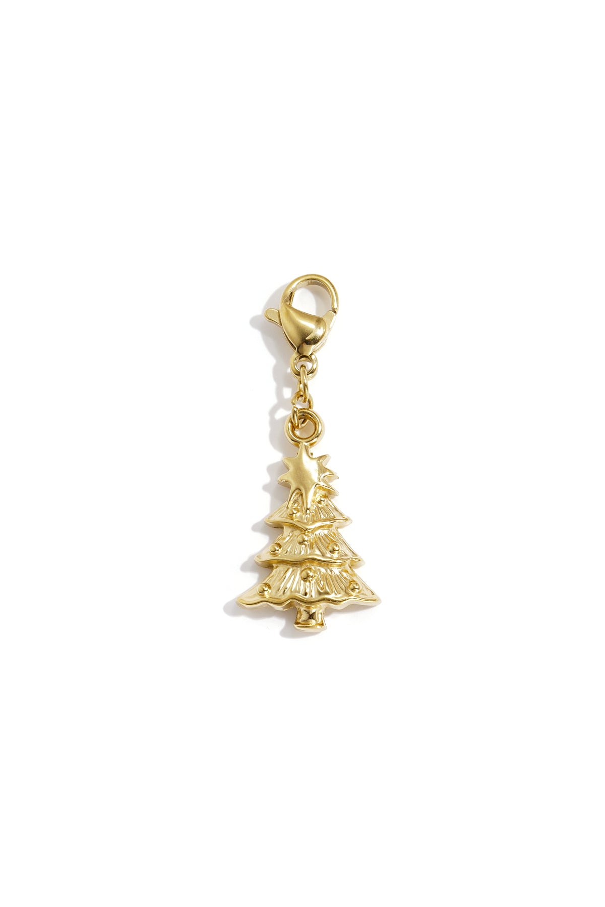 Goudkleurige kerstboom charm met karabijnhaak van roestvrij staal