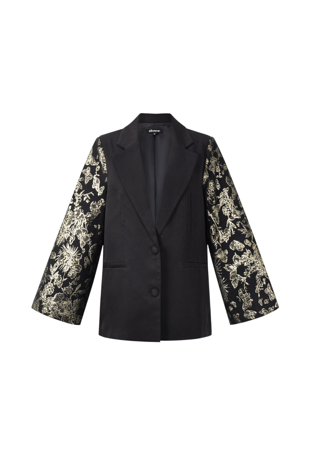 Zwarte blazer met kanten mouwen en bloemenprint