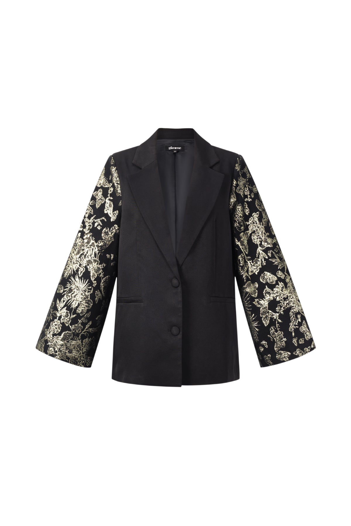 Zwarte blazer met kanten mouwen en bloemenprint