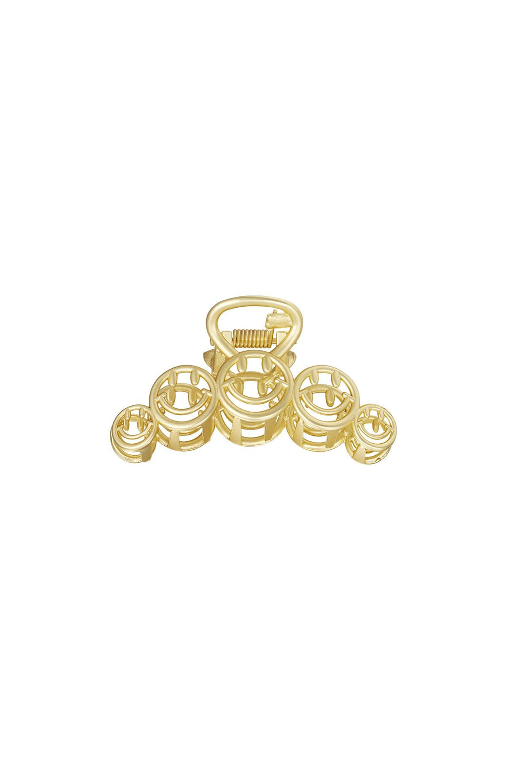 Grote goudkleurige vintage haarclip met zes smiley face details van metaal