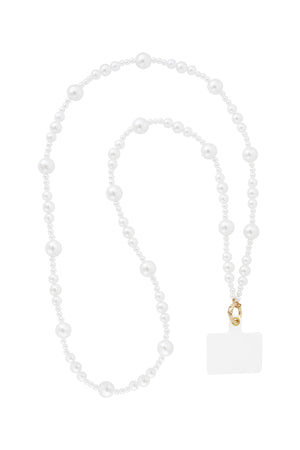 Witte parel telefoonketting met goudkleurige metalen details