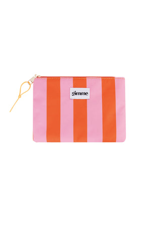 Oranje en roze brede gestreepte platte make-up tas van polyester