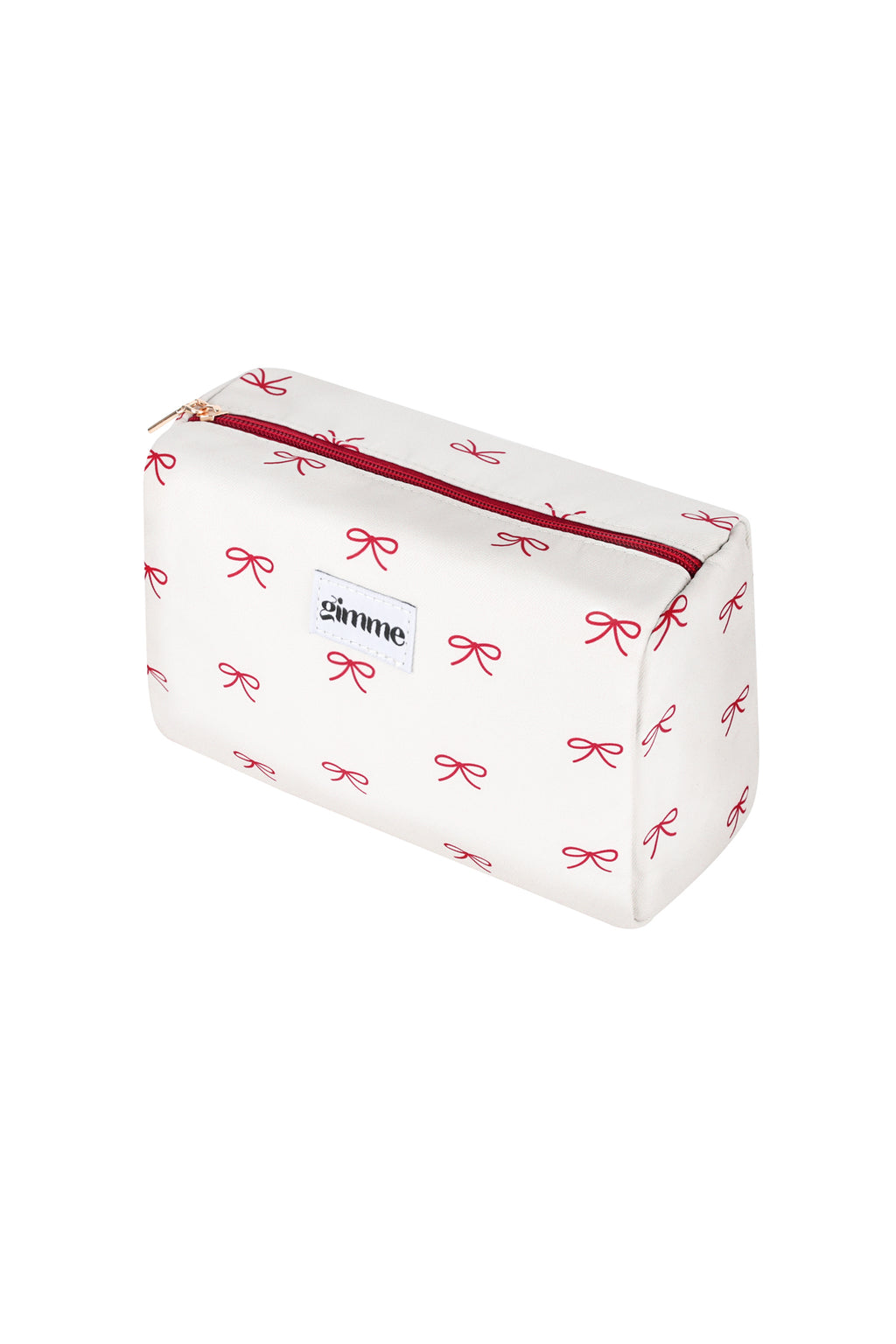 Witte make-up tas met roze strikjes print en ritssluiting