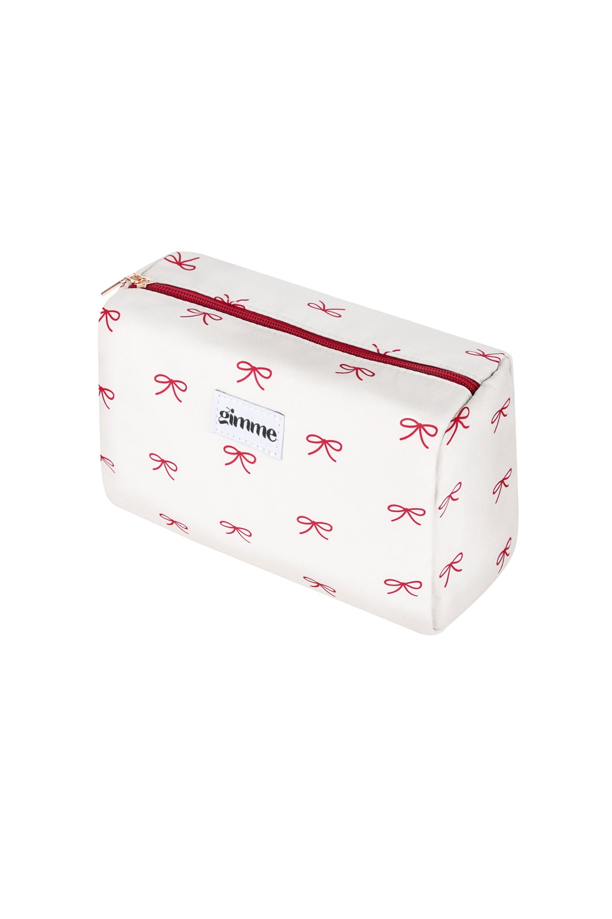 Witte make-up tas met roze strikjes print en ritssluiting