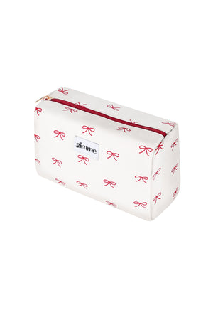 Witte make-up tas met roze strikjes print en ritssluiting