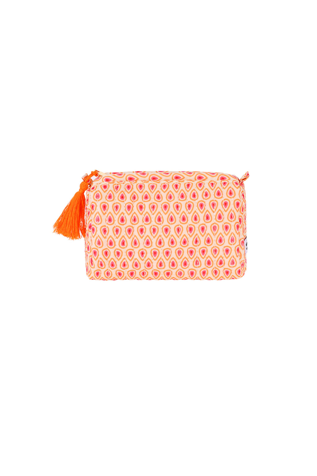 Oranje polyester make-up tasje met druppelpatroon en oranje kwast