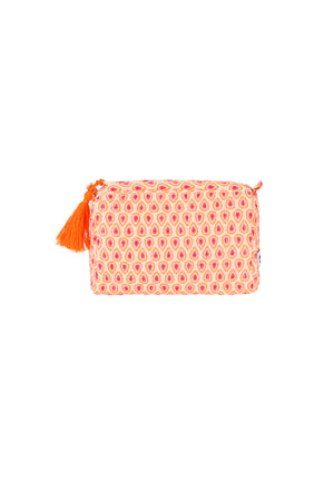 Oranje polyester make-up tasje met druppelpatroon en oranje kwast