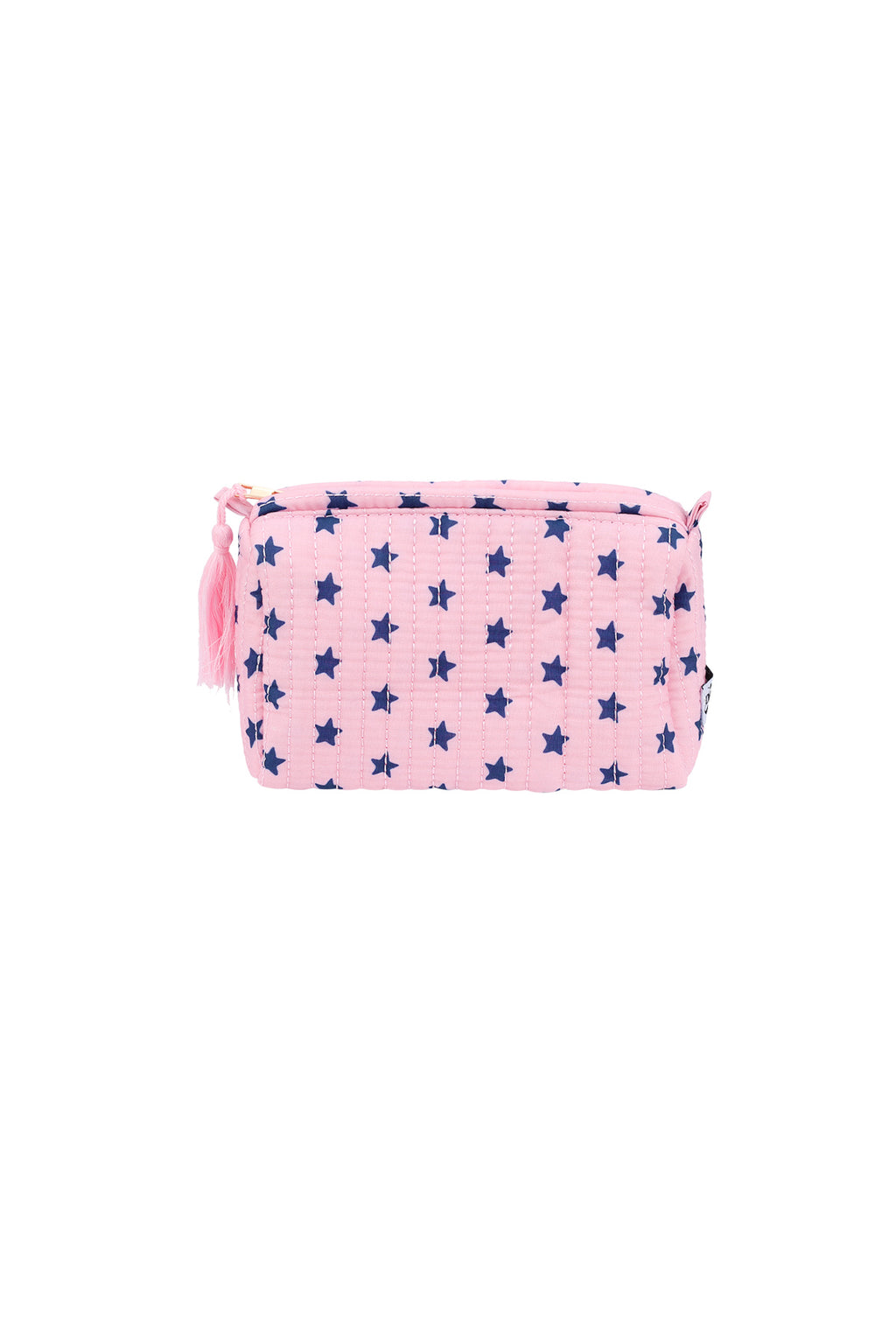 Roze polyester make-up tasje met blauwe sterrenprint en rits