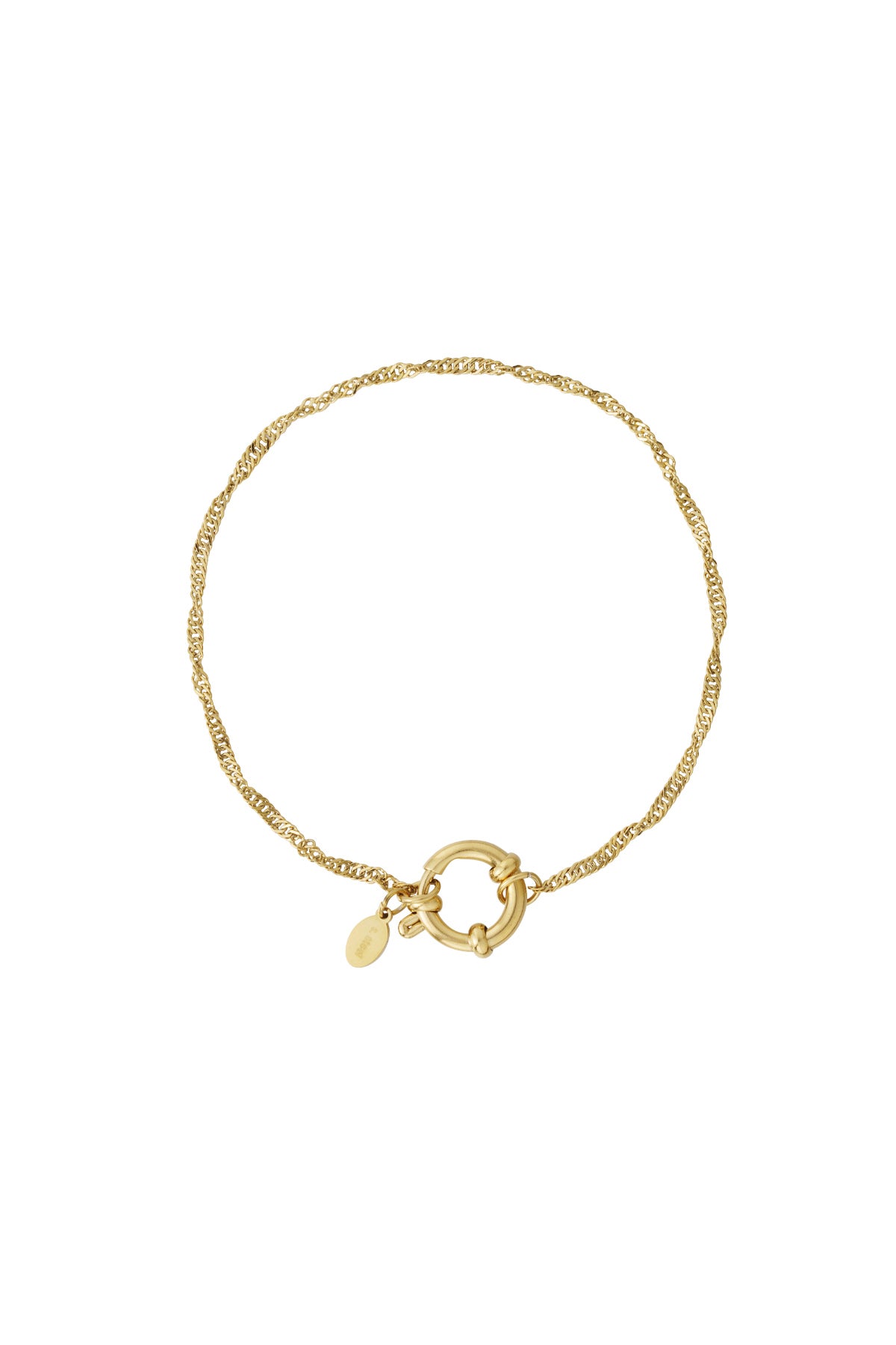 Goudkleurige armband met gedraaide schakelketting en ronde toggle sluiting