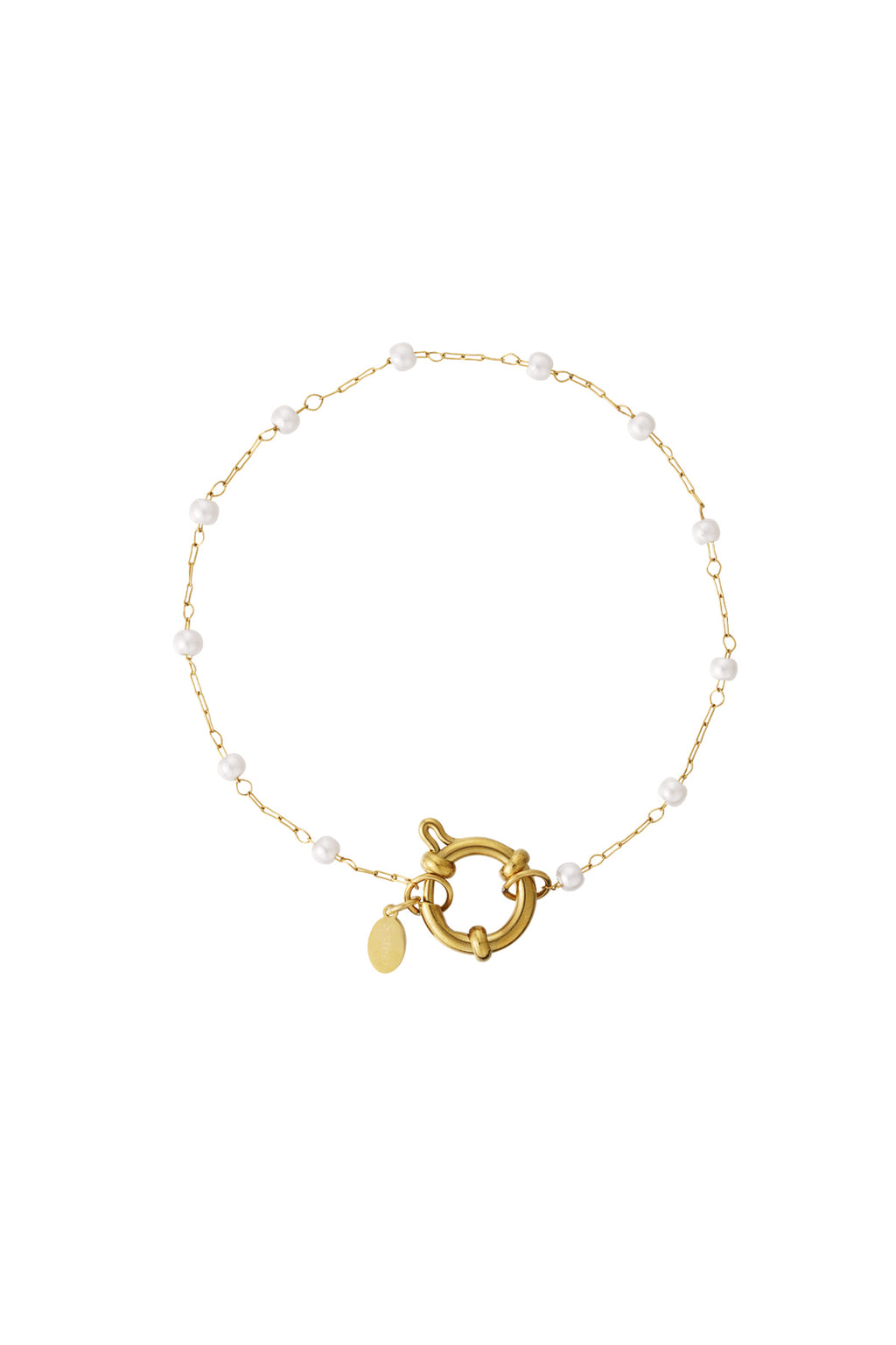 Gouden schakelarmband met cirkel charm van roestvrij staal