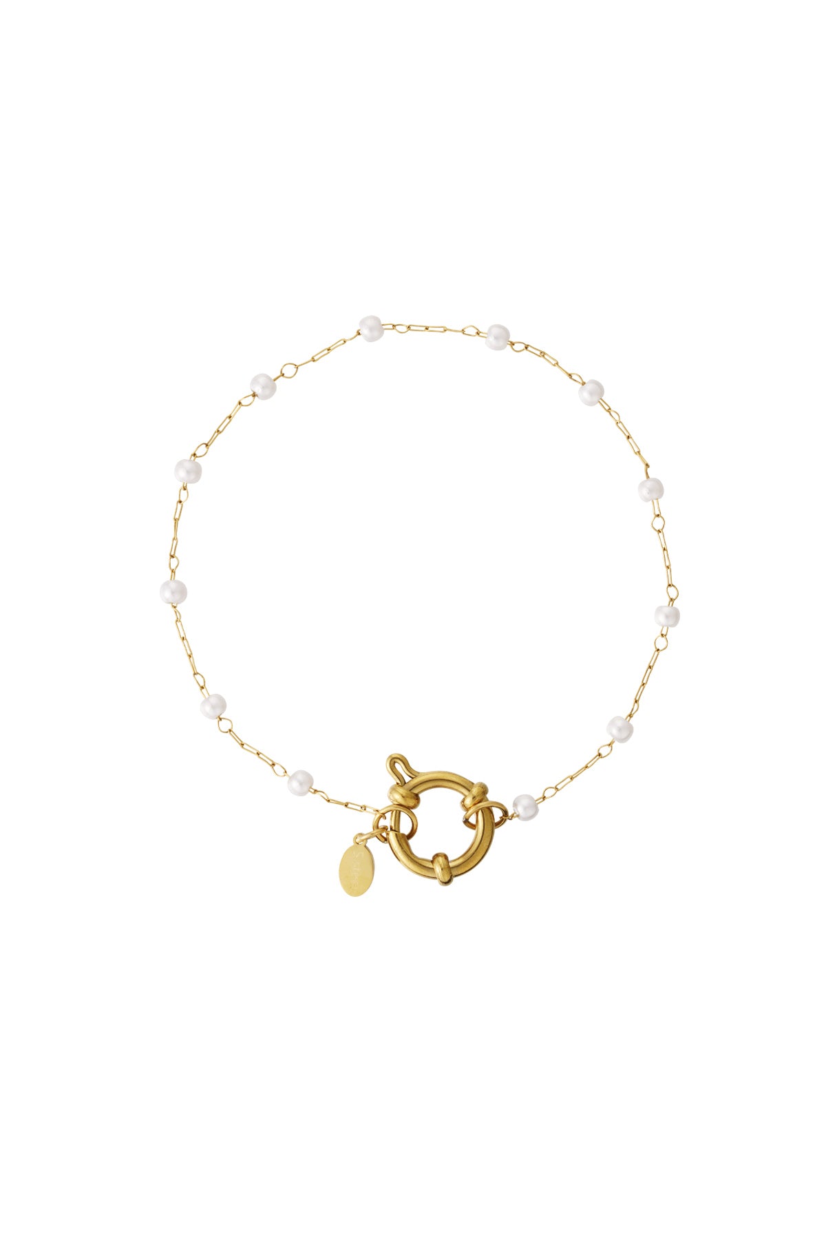 Gouden schakelarmband met cirkel charm van roestvrij staal