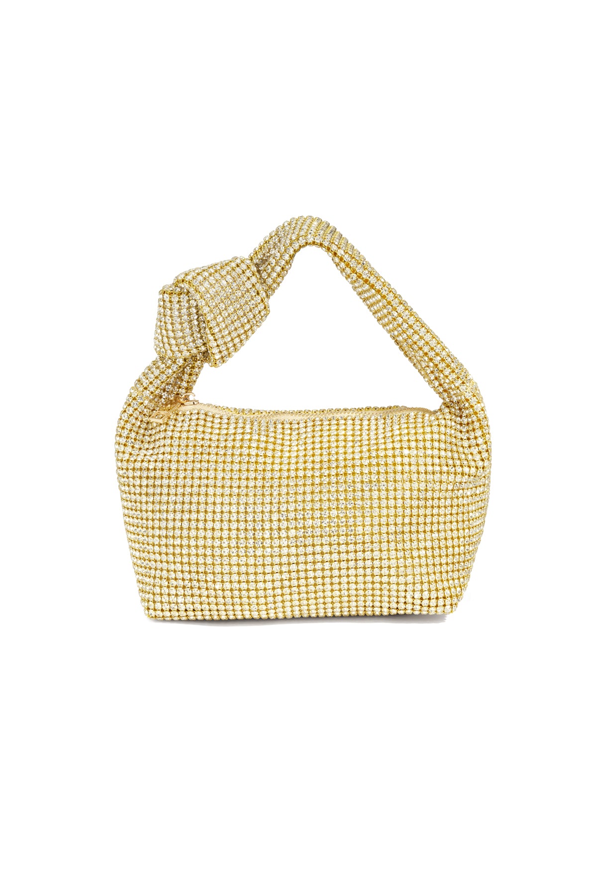 Goudkleurige mesh schoudertas met decoratief knoopdetail
