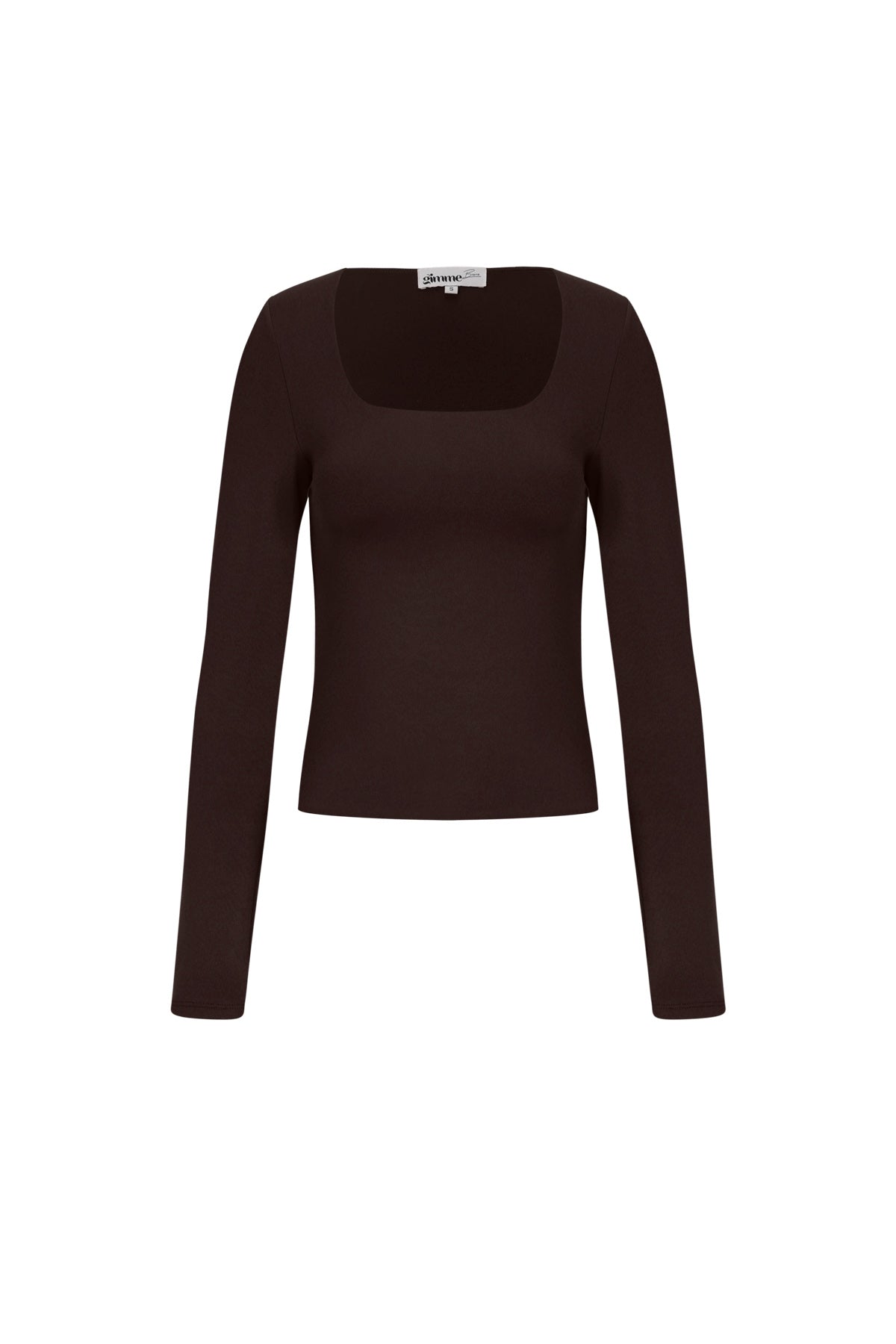 Bruine longsleeve met vierkante halslijn van nylon-blend