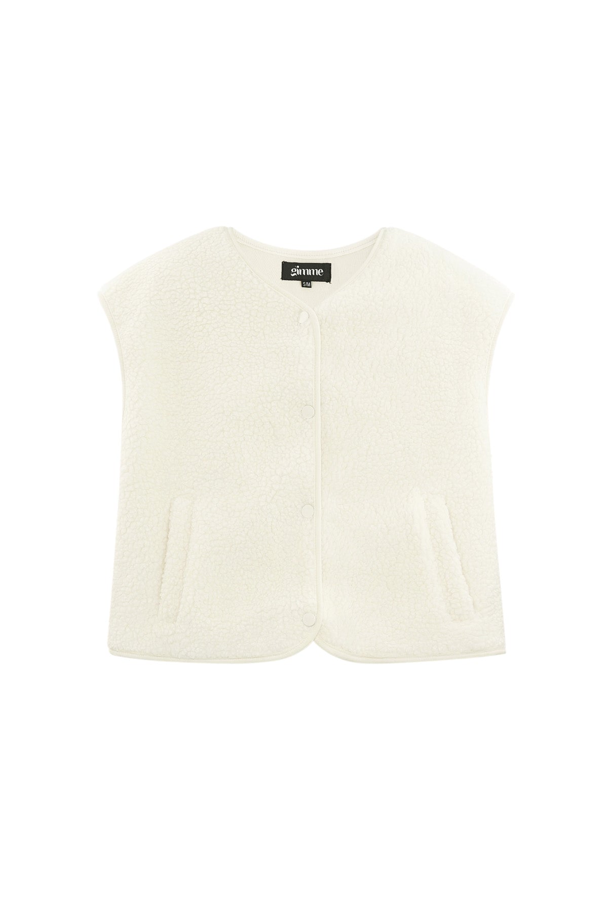Crème mouwloos gebreid vest met V-hals
