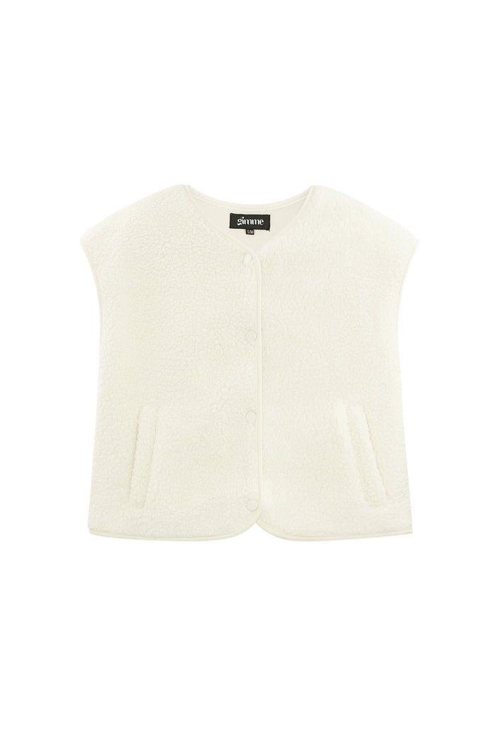 Crème mouwloos gebreid vest met V-hals