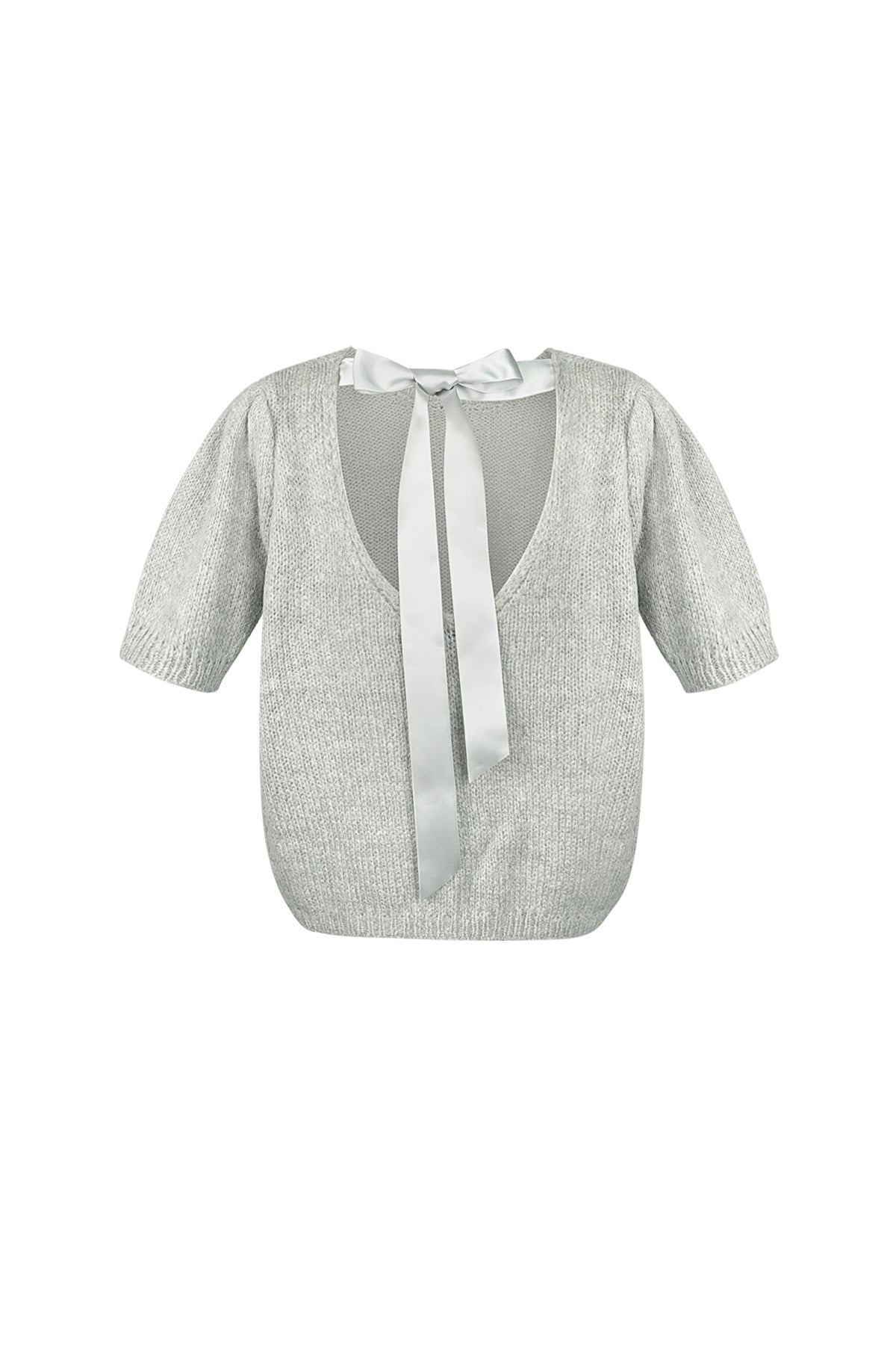Grijze gebreide top met strik detail op de rug van nylon