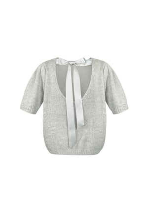 Grijze gebreide top met strik detail op de rug van nylon