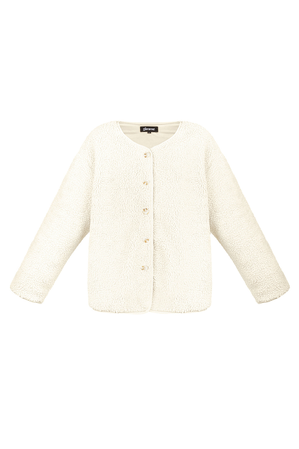 Crème teddy jas van polyester met drukknopen en oversized pasvorm