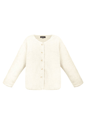 Crème teddy jas van polyester met drukknopen en oversized pasvorm