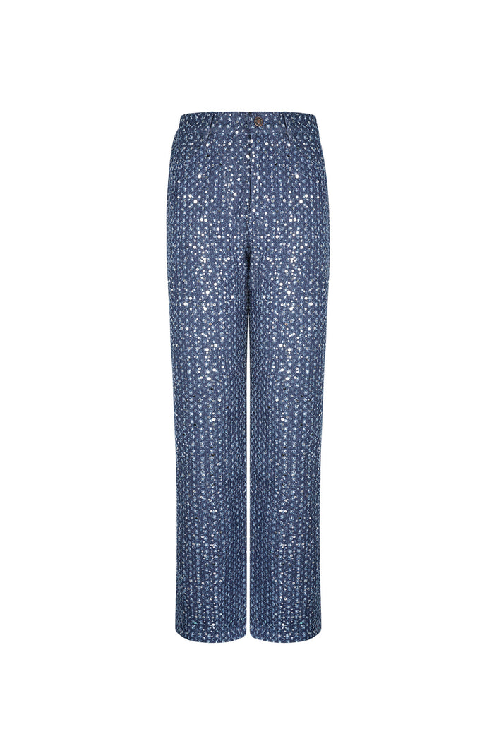 Blauwe rechte jeans van denim met pailletten details