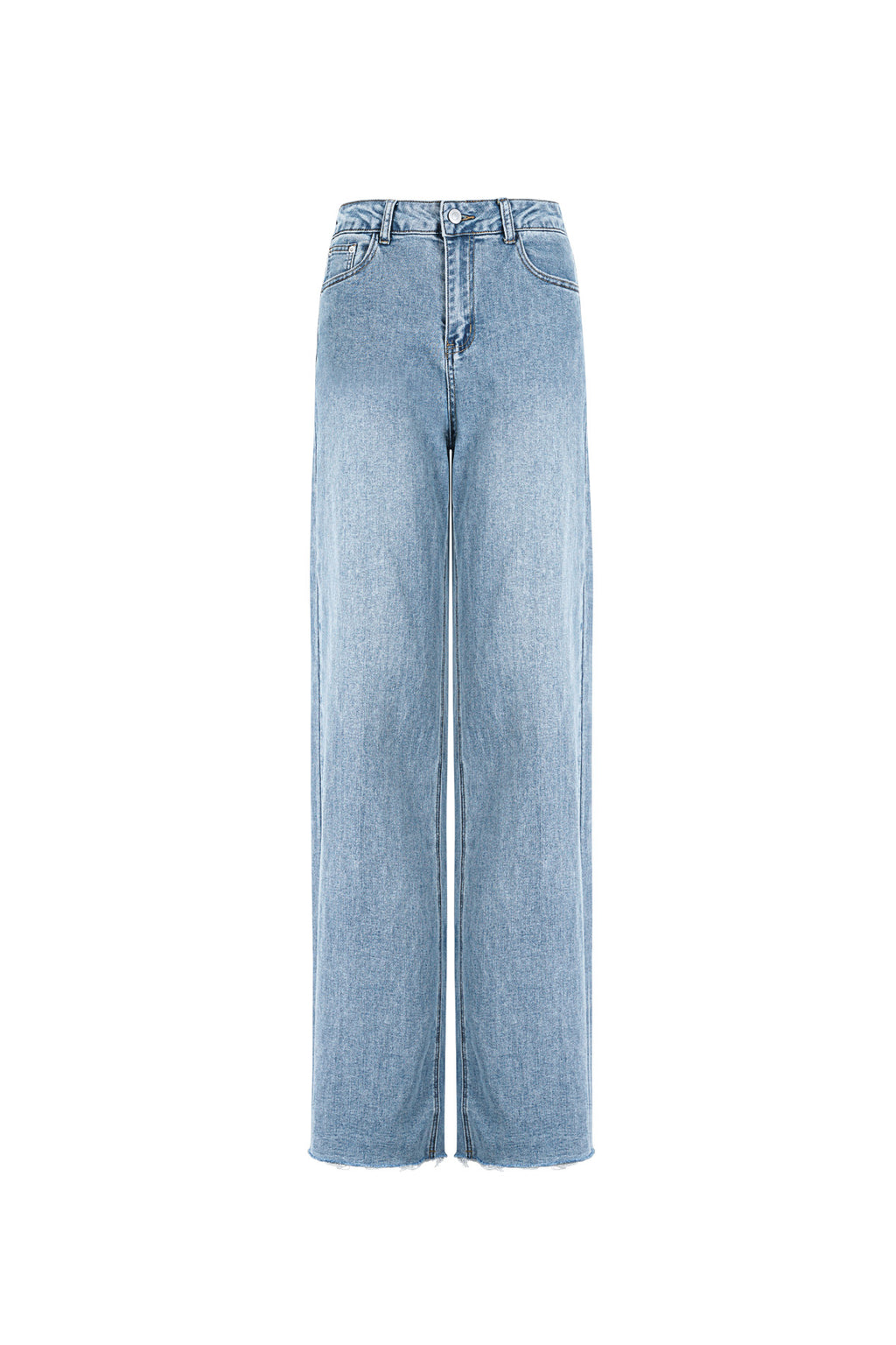 Lichtblauwe straight leg jeans van katoen met hoge taille