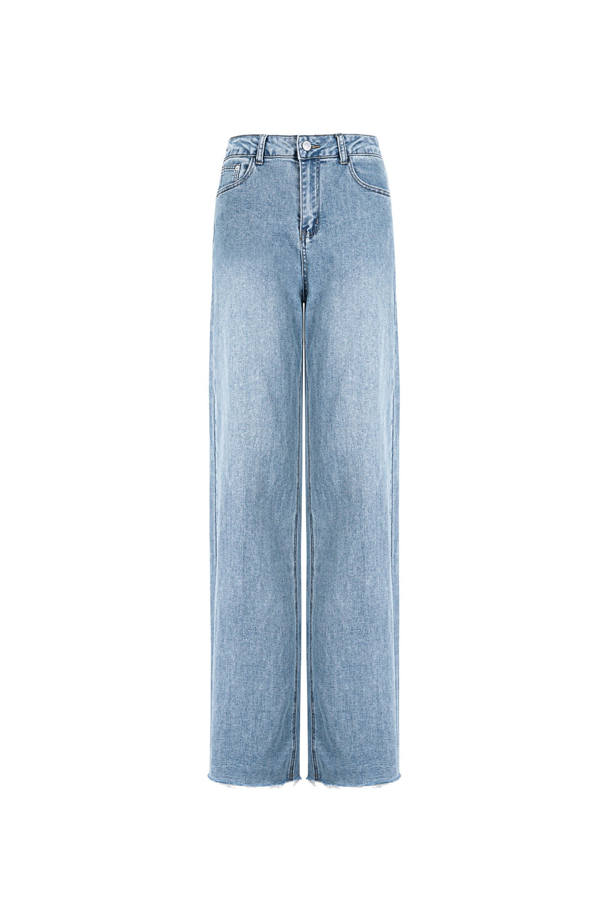 Lichtblauwe straight leg jeans van katoen met hoge taille
