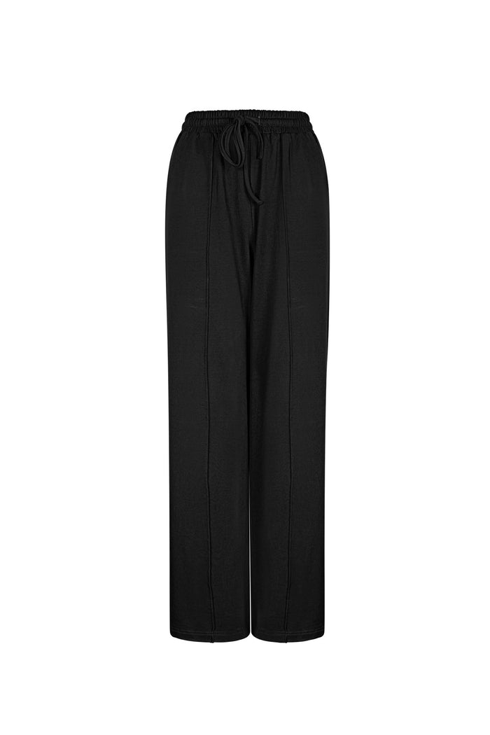 Zwarte wijde broek van katoen met trekkoord in de taille