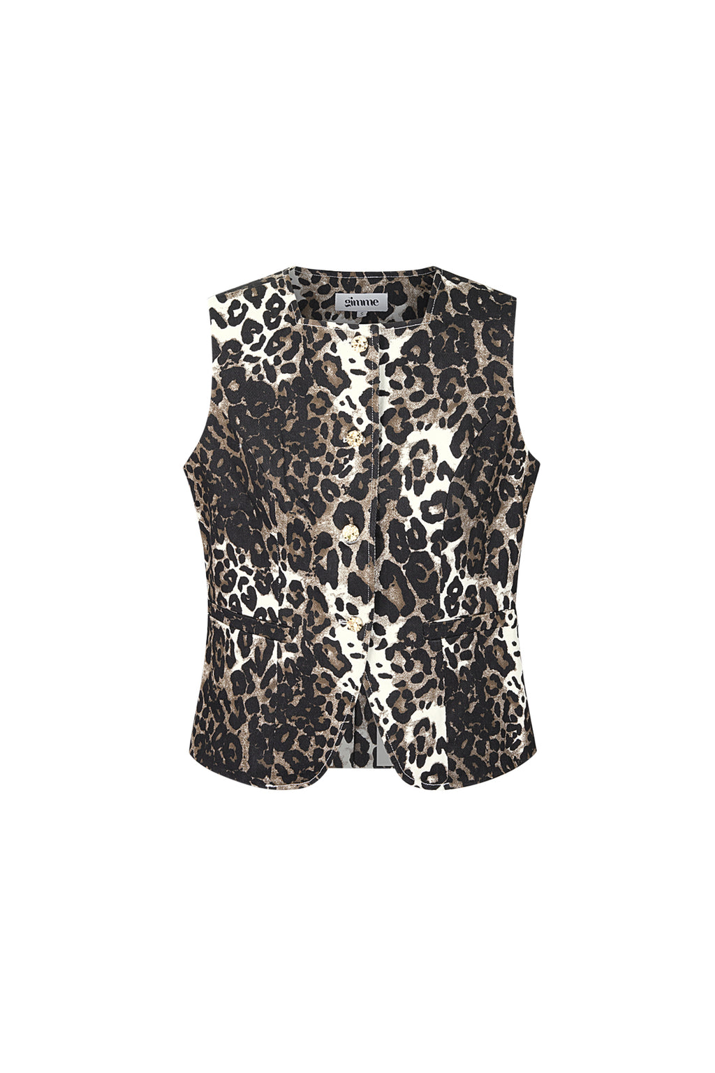 Bruin leopard print gilet van katoen met knoopsluiting vooraan