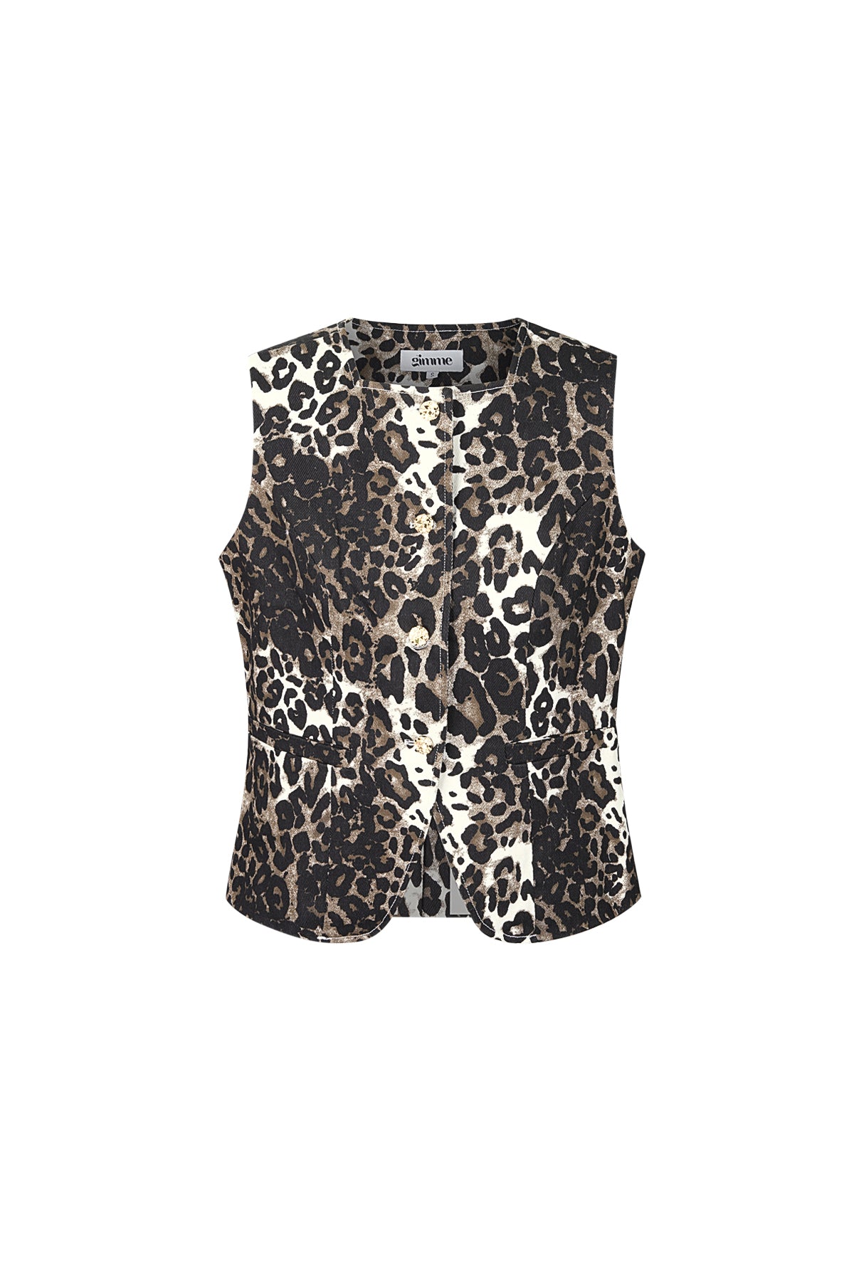 Bruin leopard print gilet van katoen met knoopsluiting vooraan