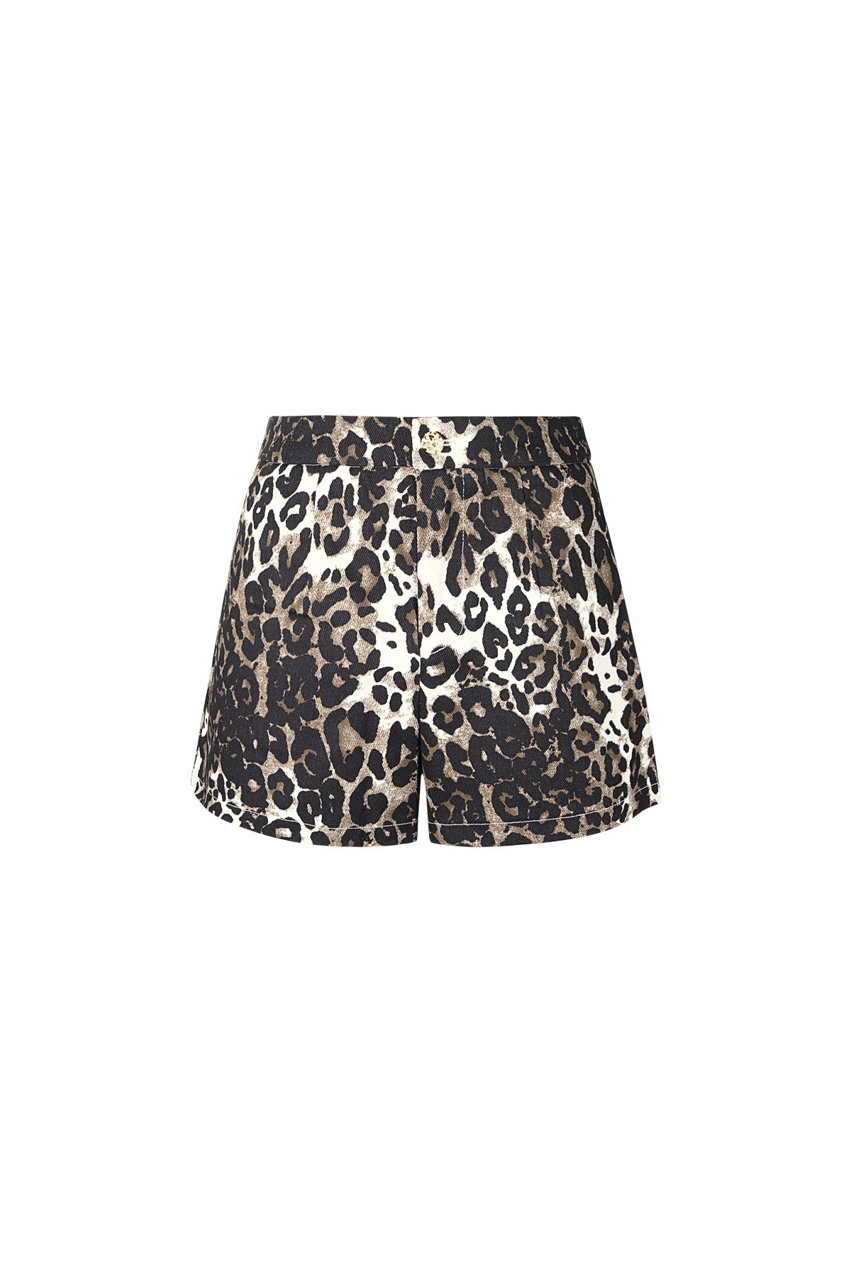 Bruine katoenen short met luipaard print en hoge tailleband